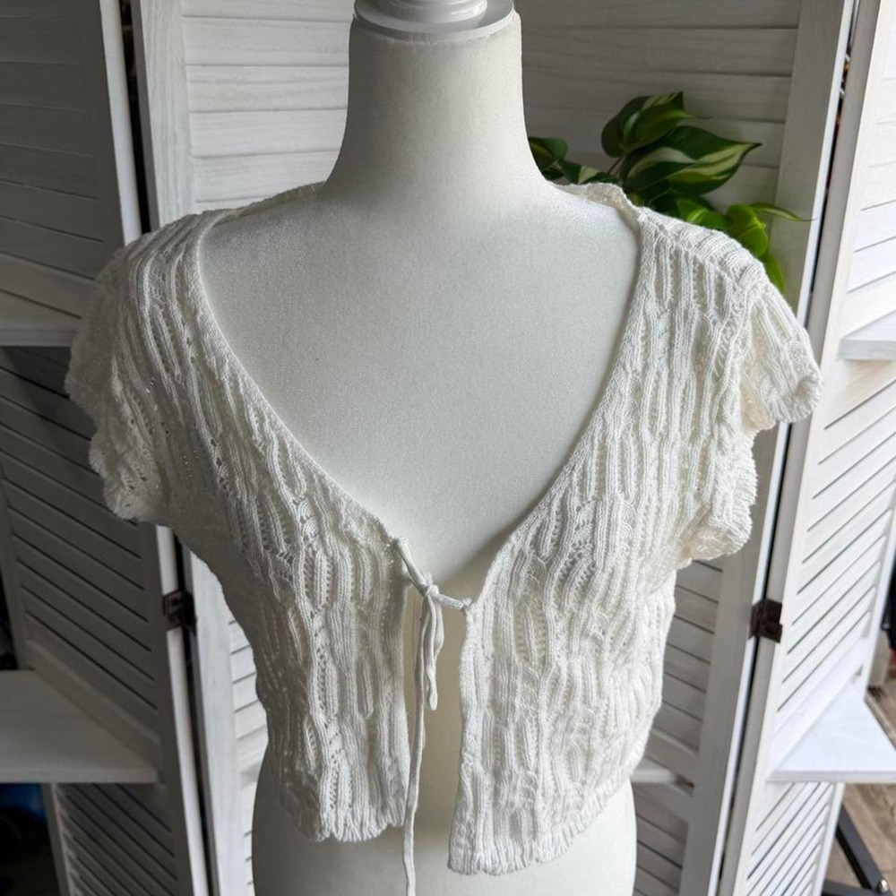 Y2K boho White crochet crop top with tie detail